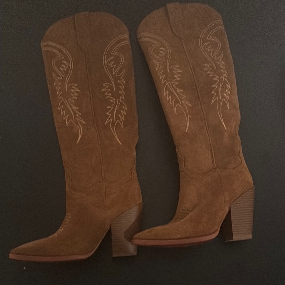 ISNOM Brown Suede Western Boots, US 7
